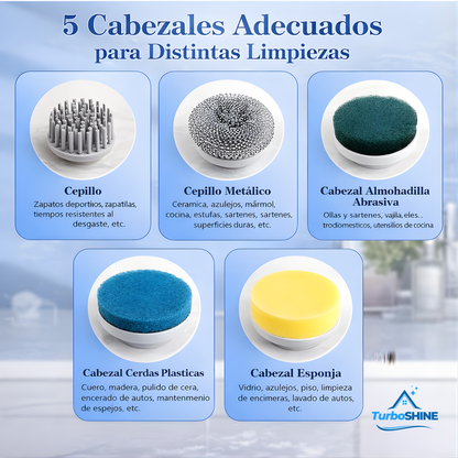 Cepillo Eléctrico Rotatorio Multifunción Recargable con 5 Cabezales